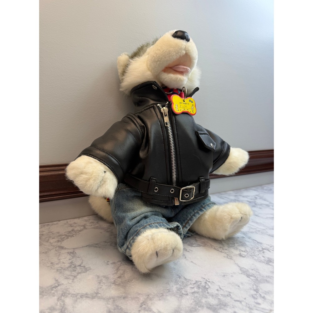 Build-A-Bear Husky Plush Harley-Davidson Biker Outfit Leather Jacket Jeans 16" - Picture 3 of 16